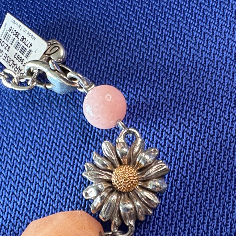 RARE NWT Brighton Daisy Pink Peach Bead Bracelet Silver Gold Flowers Heart Clasp - Picture 4 of 4